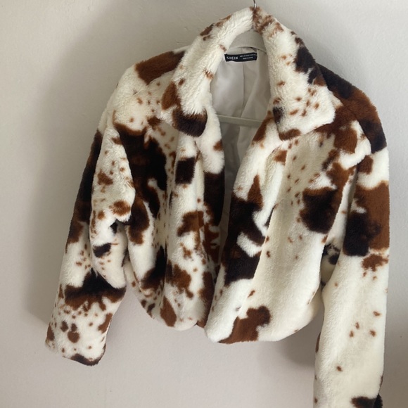 Shein Shame Cowprint/Western fluff coat - Picture 2 of 3